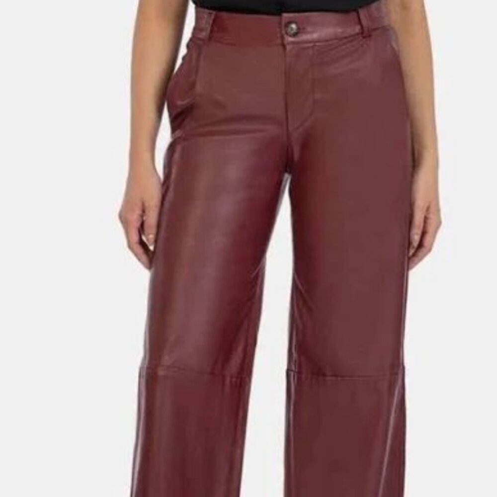 Kut from the Kloth Faux Leather Wide Leg Trousers Bordeaux Size 4 NWT